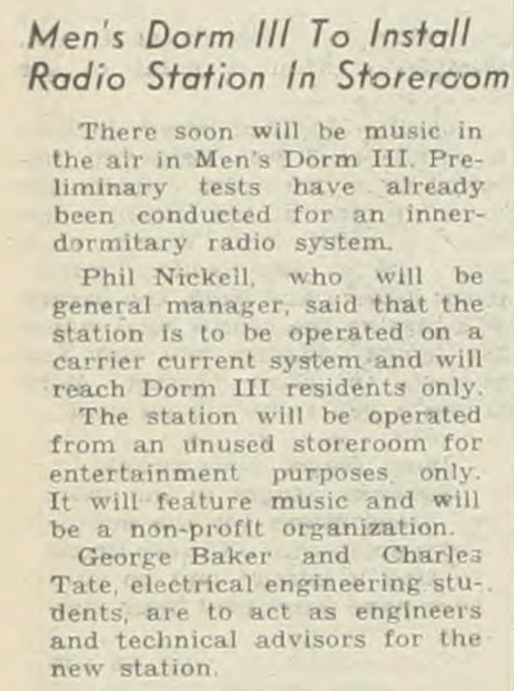 1950 article about the start of Tech's college stations